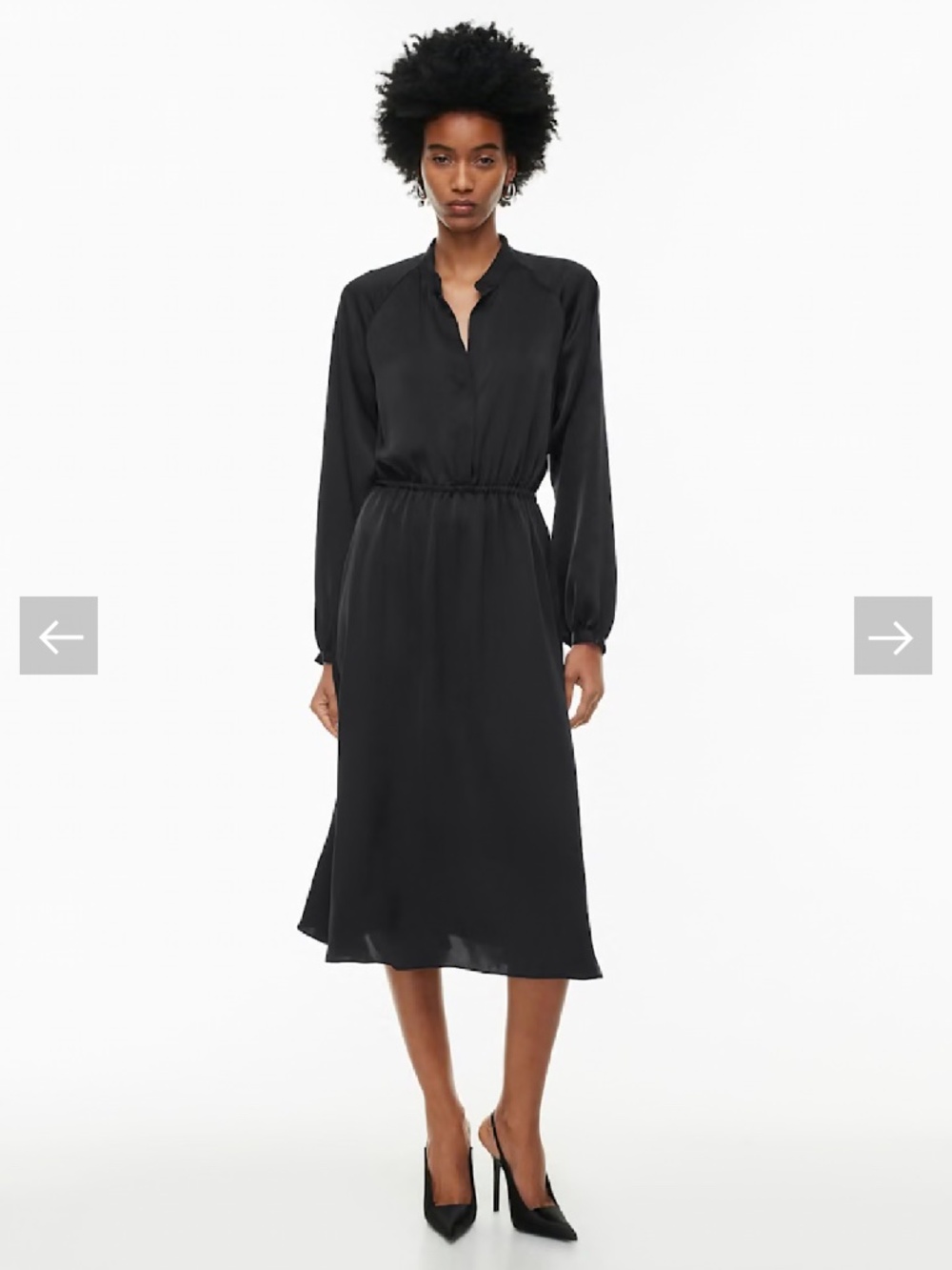 Babaton Aritzia Lexington Long Black Button Up Satin Dress with Elastic Waist